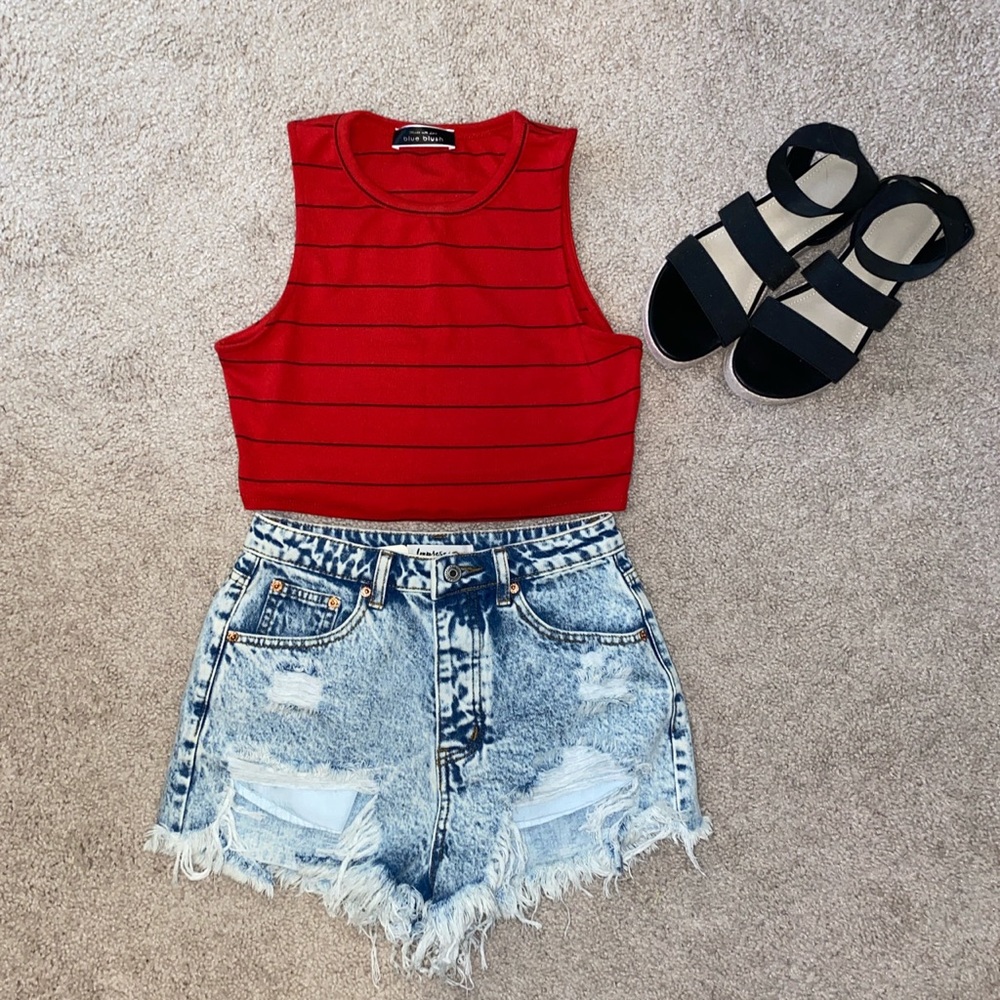 SOLD Red & black striped crop top